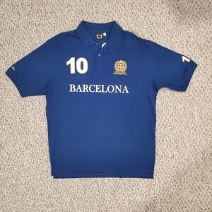 Mens Navy Blue Barcelona Spain Soccer Fan Polo Shirt Large